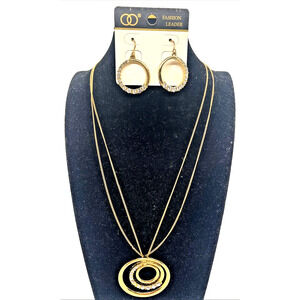 Jewelry Set Necklace & Earrings Gold Plated Faux Diamond Fashion Leader Costume